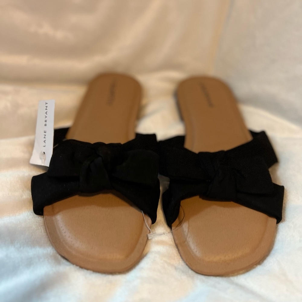 Lane Bryant Dream Cloud Suede Black Bow Sandal Comfy Beach Casual Size 8 NWT